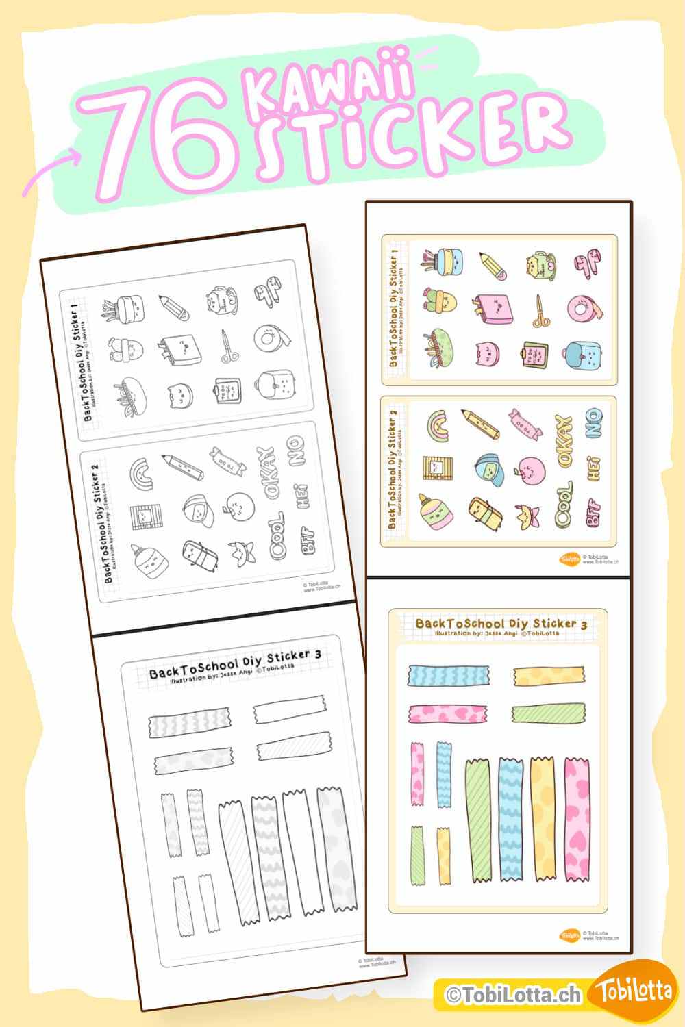 39766 Kawaii Sticker PDF Ausmalvorlage kaufen shop