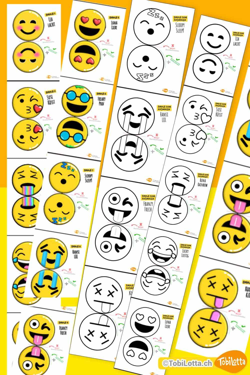 49616 Emoji papierSquishy Bastelvorlage zum Ausmalen und ausdrucken