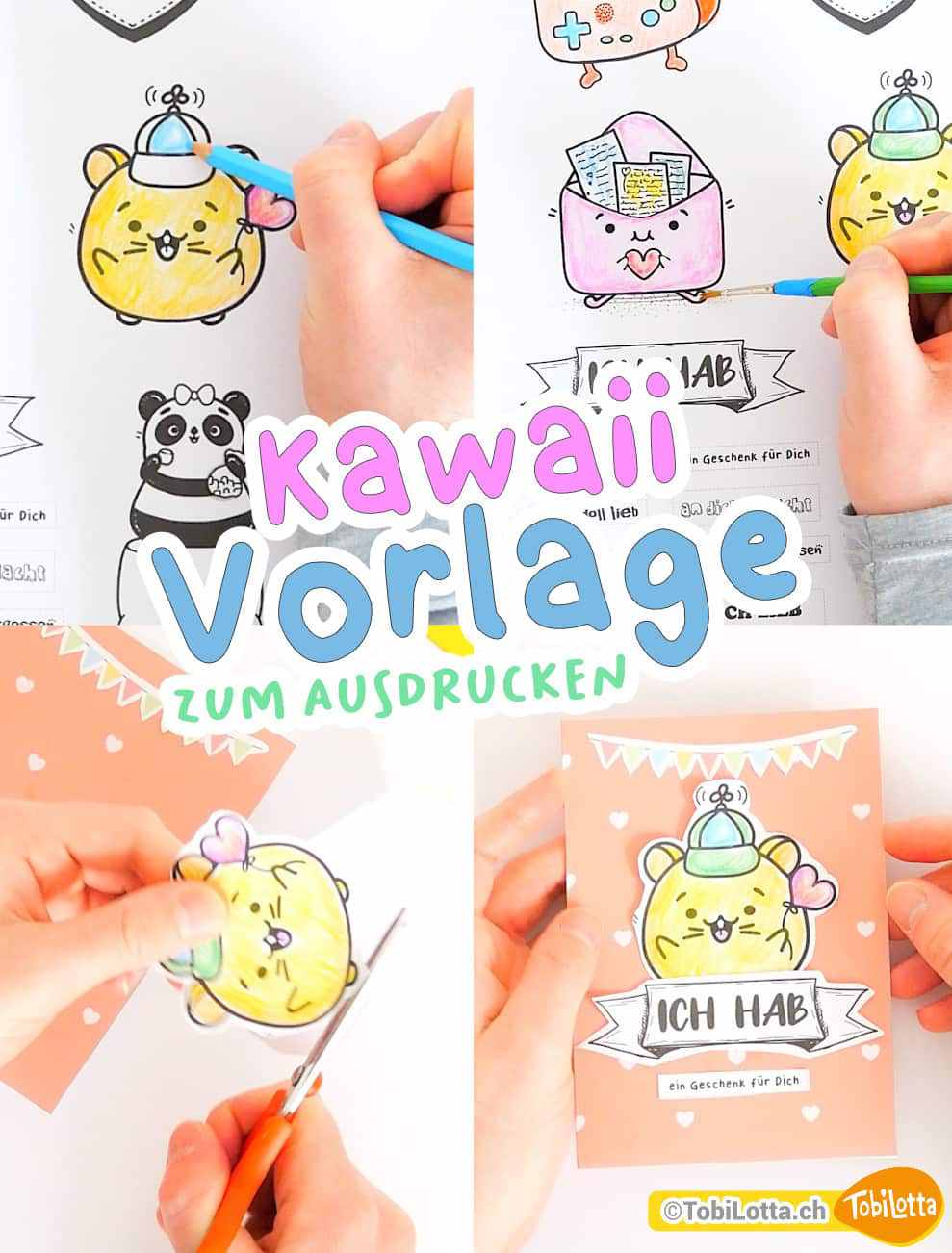 51297 Kawaii Kärtchenglückwunschkarten zum ausdrucken vorlage kinder bastelvorlagen