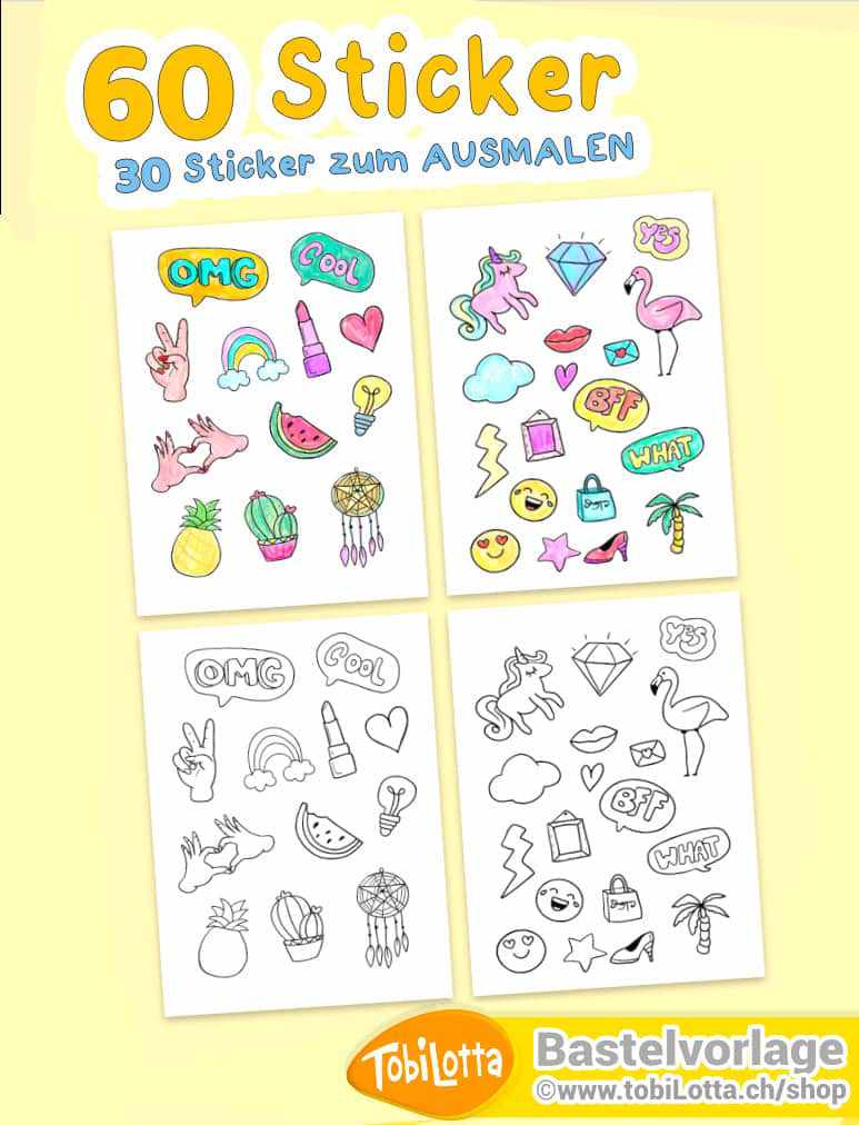 Sticker Teenie Aufkleber zum Ausdrucken PDF Vorlage