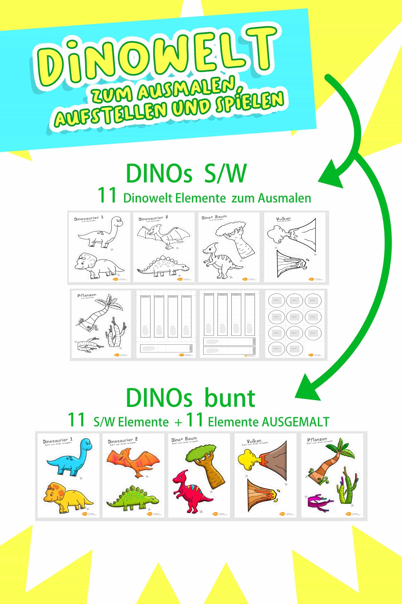 95771 Dinosaurer ausmalvorlage + bunt WELT Basteln Bastelvorlage TobiLotta