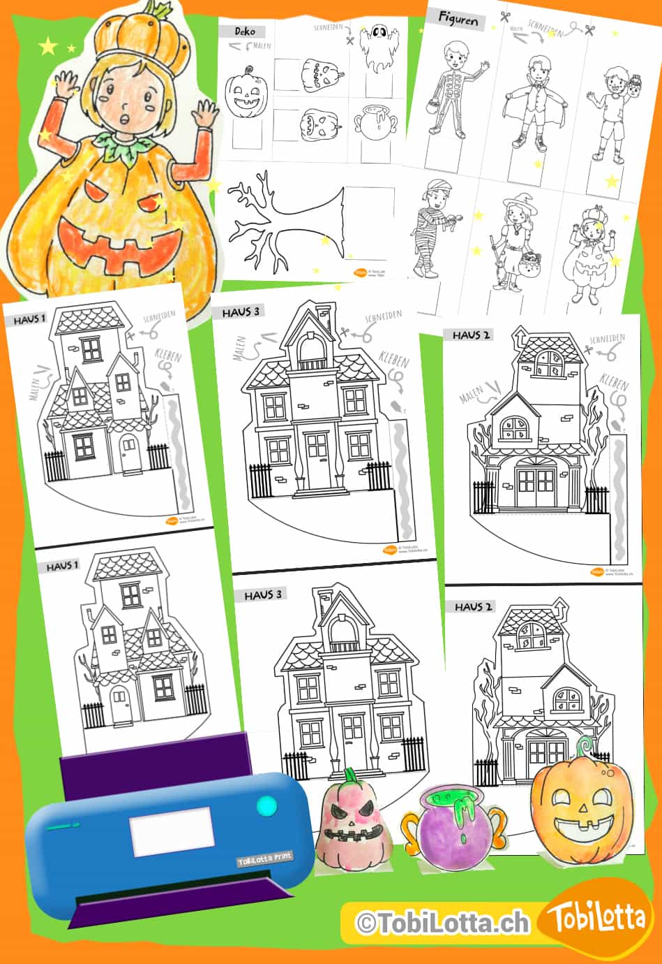 46274 Halloween PDF VORLAGE Ausdrucken Herunterladen Vorlagen Shop Szene Pop up Kulisse Bastelvorlage Halloween Vorlagen zum Ausdrucken