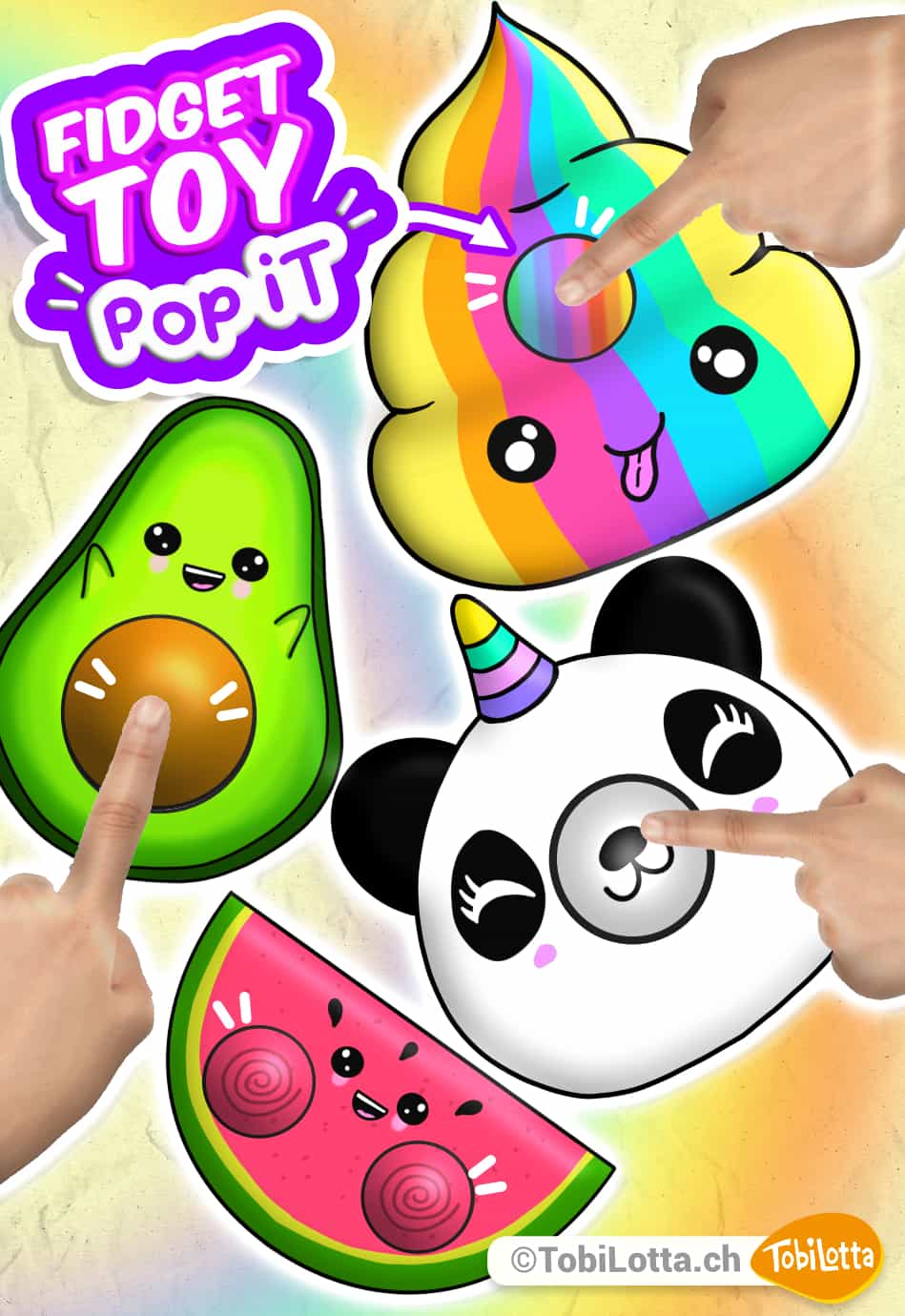 14 Squishy Fidget Toys Selber machen Bastelvorlage (PopiT Kawaii)