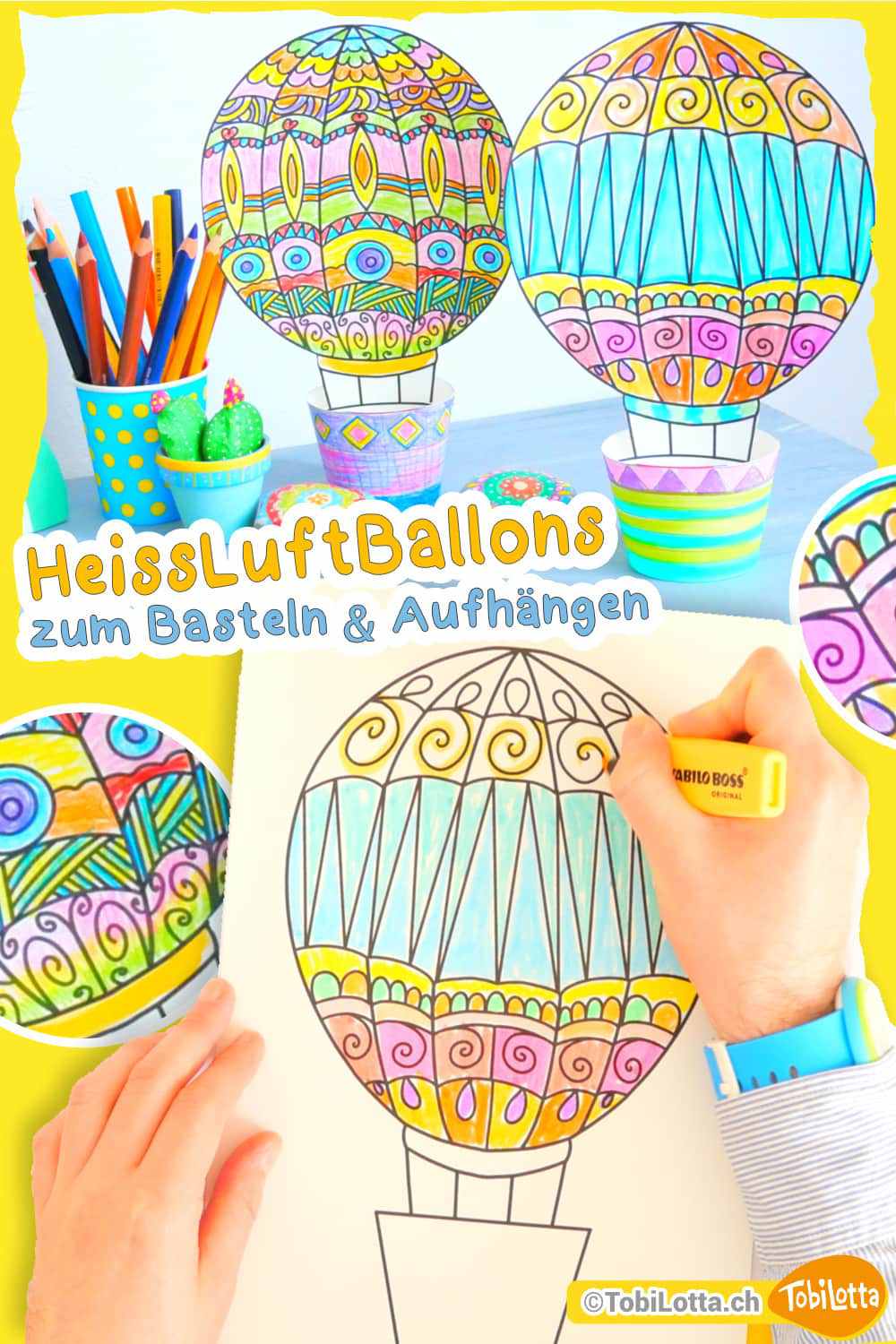 Heissluftballons Mandala Ausmalvorlage zum Ausdrucken