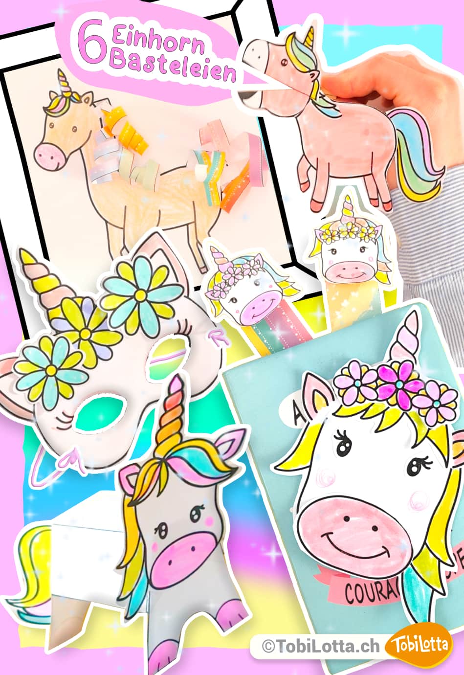 6x-Einhorn-3d-Basteln-mit-Kindern-einhorn-bastelideen-bastelvorlagen-für-kinder-schule-kindergarten-unicorn-templates-einhorn-vorlage-malen-zeichnen-basteln-diy-ideen-unicorn-einhorn basteln gegen langeweile pferde pony reiten