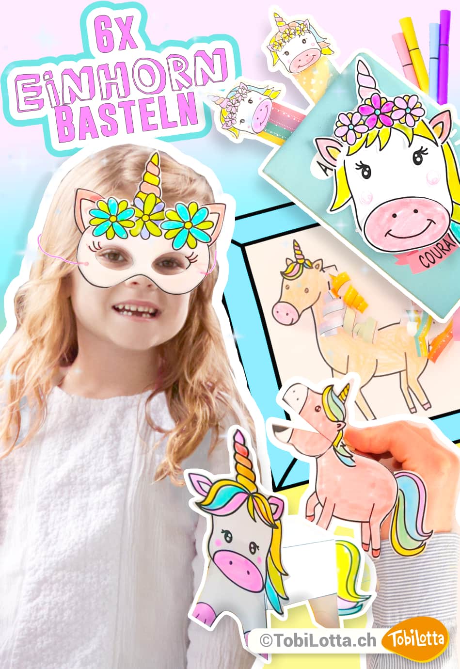 55449 Einhorn basteln mit kindern maske schule lesezeichen bild malen puppe nähen