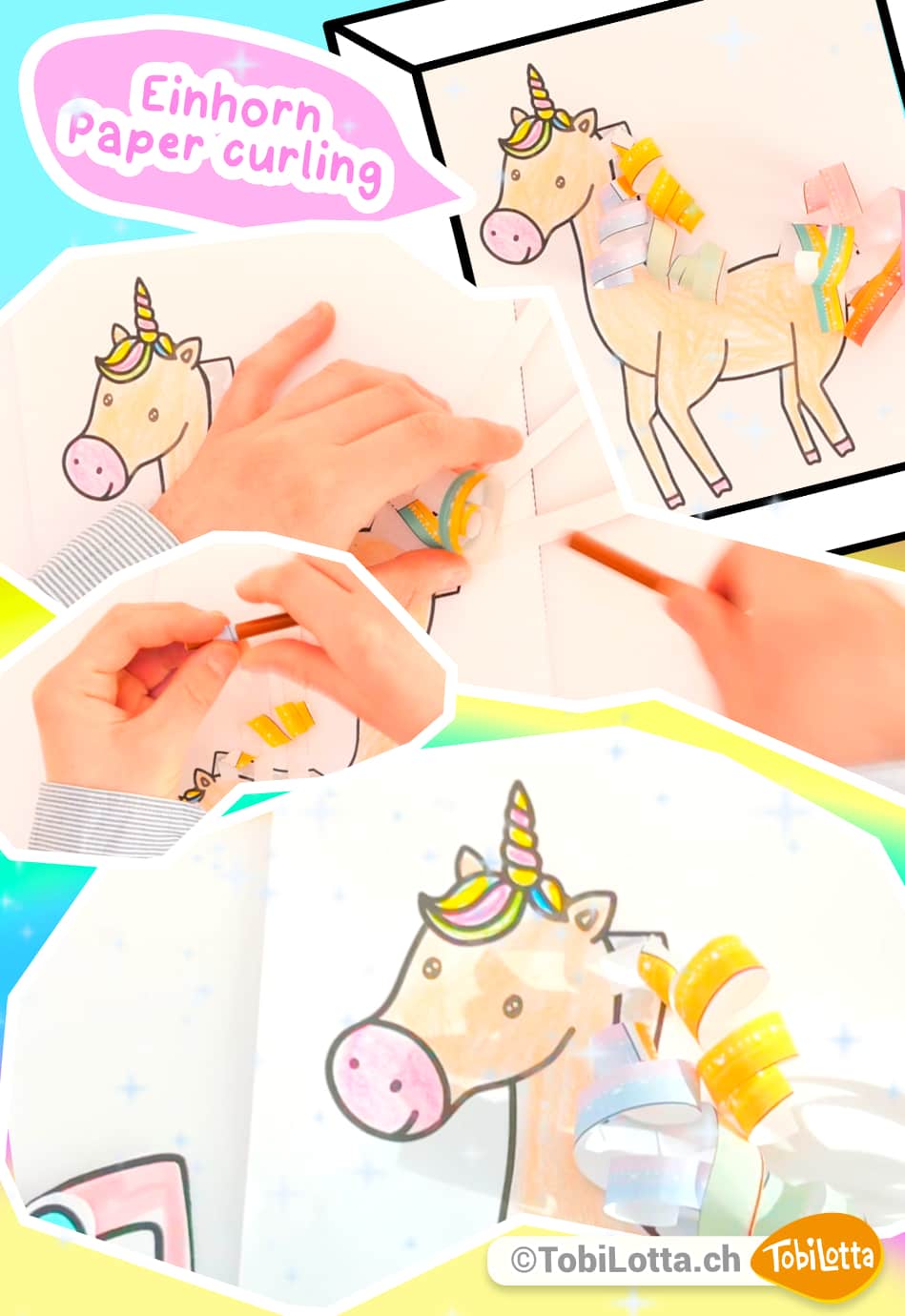 55449 Einhorn paper curling kinder Basteln mit Kindern einhorn bastelideen bastelvorlagen für kinder unicorn templates einhorn vorlage malen zeichnen basteln diy ideen unicorn einhorn