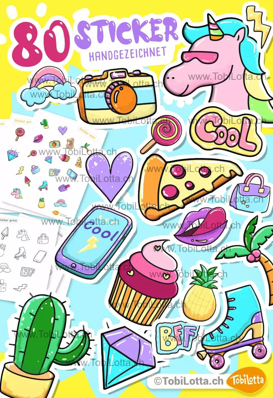 Girly Sticker Aufkleber zum Ausdrucken PDF