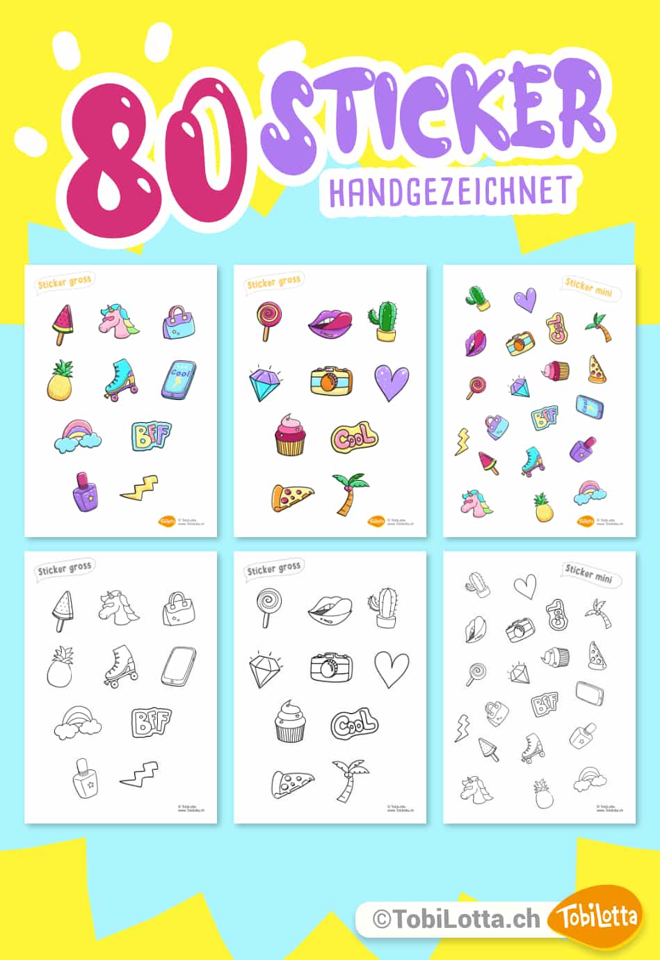 77509 Girly Sticker zum ausdrucken stickerbögen selber machen basteln mit kindern schulheft dekorieren diy idee bastelbögen shop teenager sticker shop