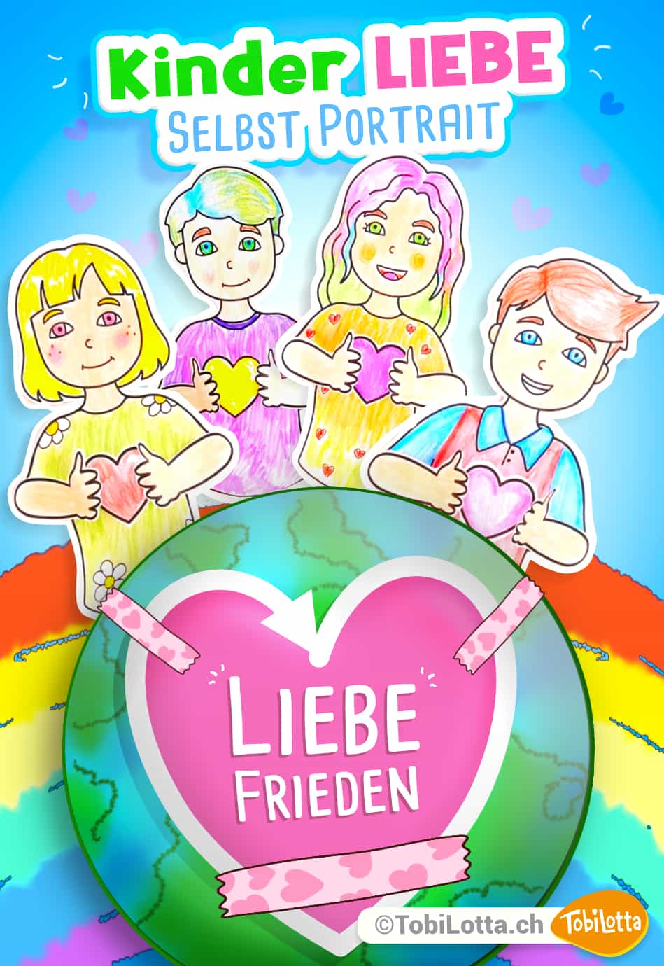 Kinder-bastelnvorlage-Liebe-Frieden-Peace-Kinder-selbstliebe-pdf-vorlage-kireg-equality-gleichberechtigung-eduki-regenbogen freiden peace regenbogen krieg vorlage eduki bine brändle diy vorlagen shop tobilotta jesse angiuoli