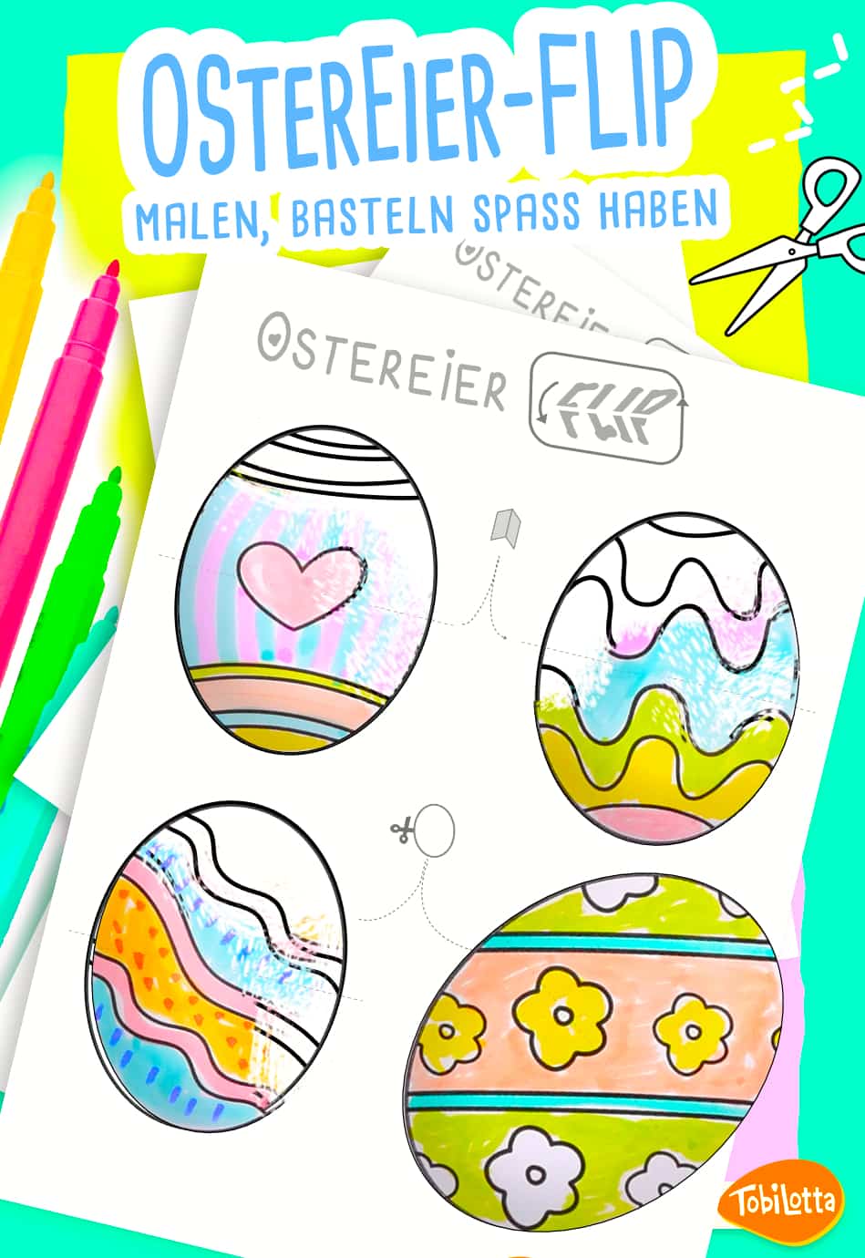 94721 Ostereier Flip Spiele selber machen pdf basteln Ostereier malen Ostern vorlage pdf zum ausdrucken kinder spiele selber machen oster basteln mit papier