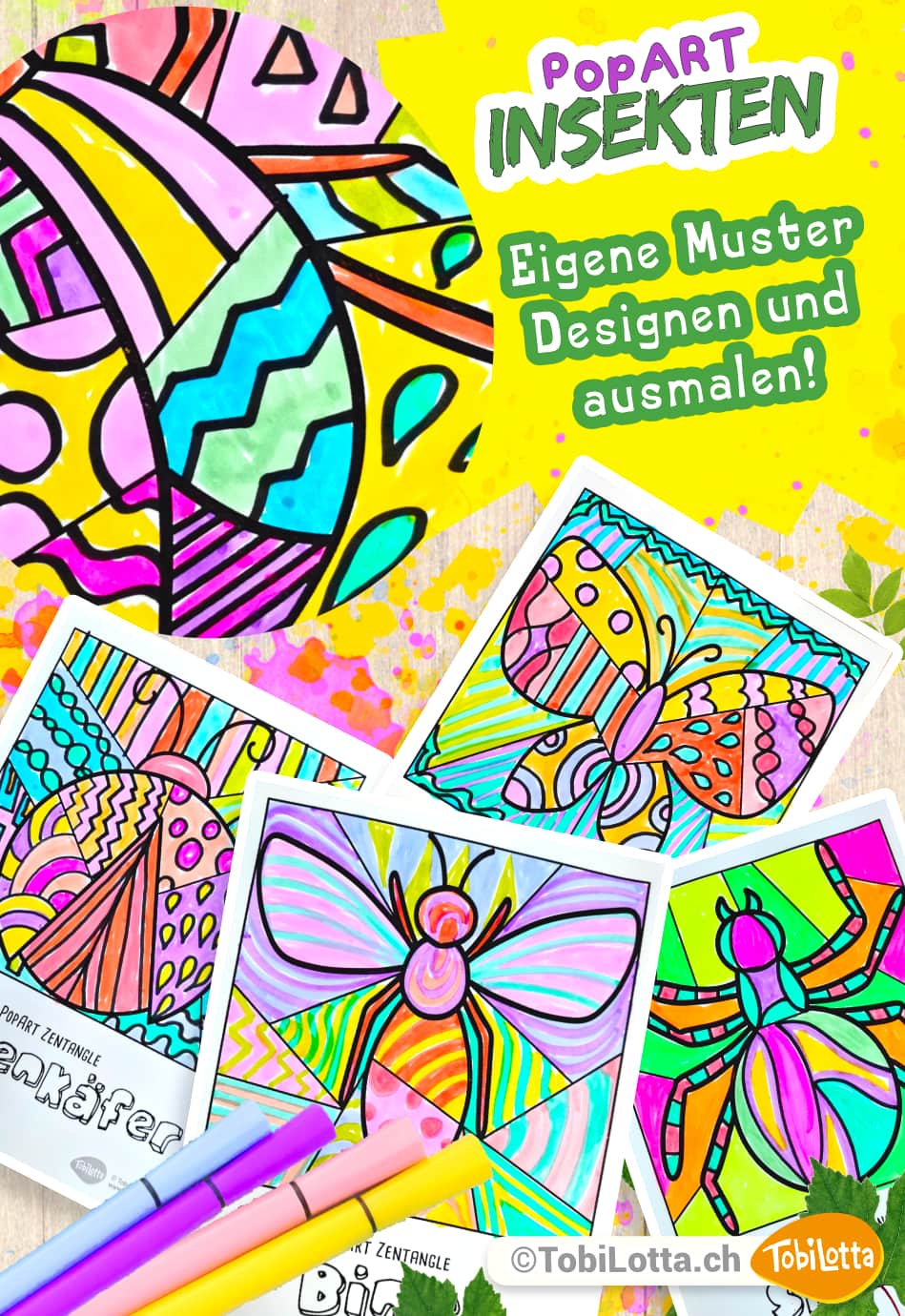 99634 Insekten PopArt Zentangle insekten malvorlage popart kunst schule lernen kinder popart kultur vorlagen zum ausdrucken pdf popart lernen zentangle muster