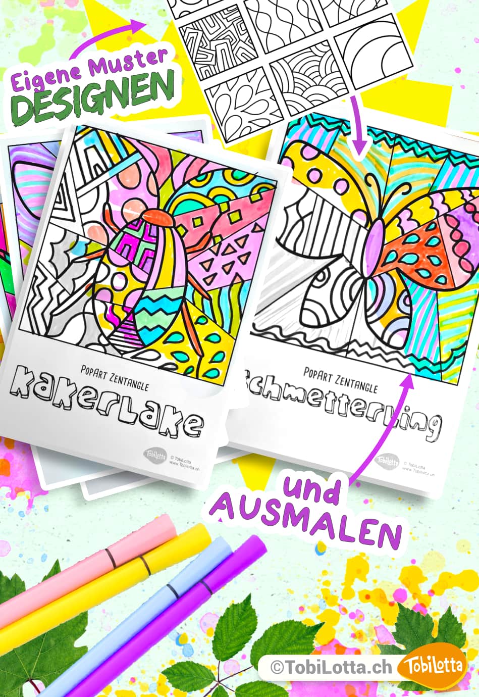 99634 Insekten ausmalbilder für erwachsene kaufen herunterladen pdf vorlage PopArt Zentangle insekten malvorlage bücher bine brändle zentangle muster