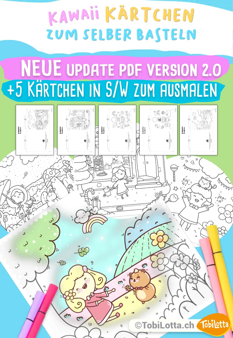 13332 Kawaii Kärtchen zum ausmalen kawaii zeichnen lernen malen figuren malvorlage bastelvorlage kawaii glückwunschkarten