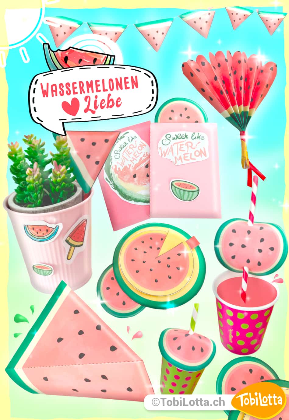 1- 99510 Wassermelonendekomaterial wassermelone party deko sommer basteln mit kindern wassermelone diy früchte vorlagen zum ausdrucken