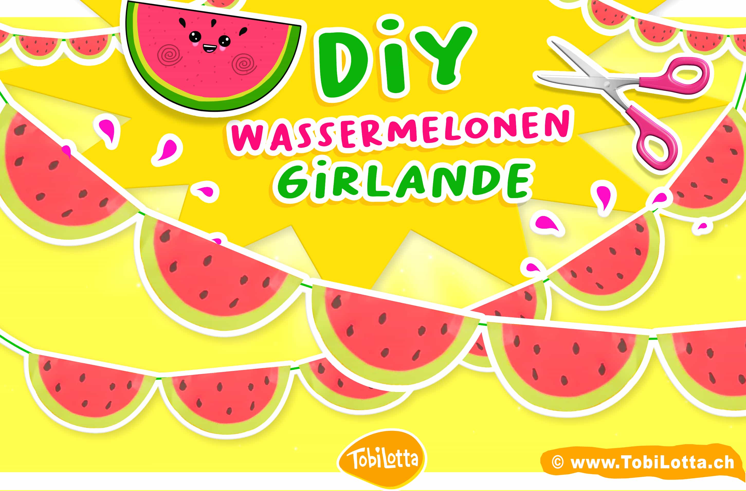 Wassermelonen Girlande basteln selber machen girlande wimpelgirlande basteln girlande melone