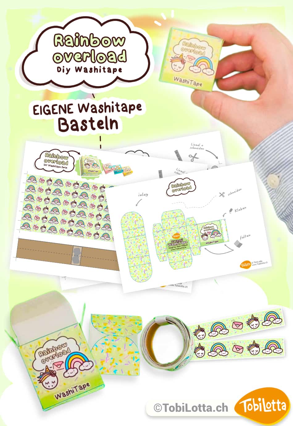 23677 -1 Ranbow Overload Washi Tape selber machen Bastelideen Washi Tape was basteln mit washitape DIY Bastelset Vorlage zum ausdrucken pdf gratis