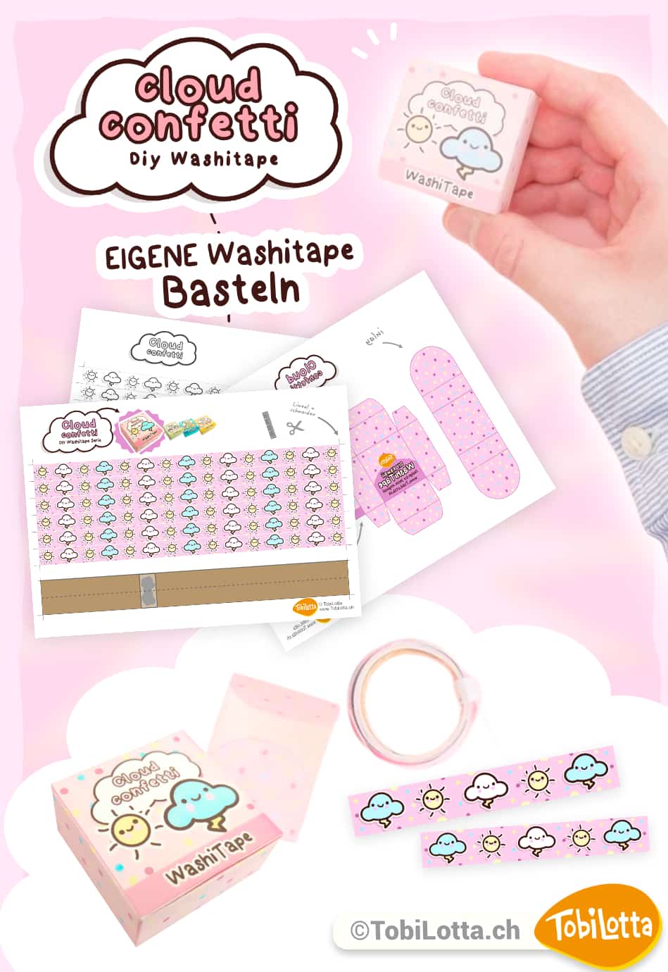 23677 -1- cloud confetti Washi Tape selber machen Bastelideen Washi Tape was basteln mit washitape DIY Bastelset Vorlage zum ausdrucken pdf gratis