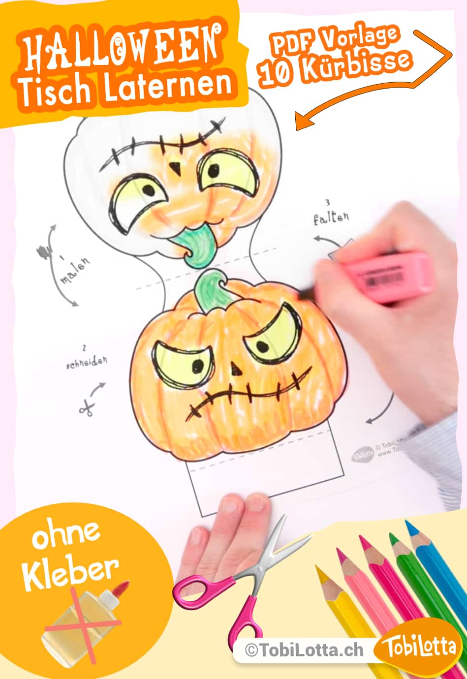 54421-4- Kürbis Laterne Basteln Halloween Vorlagen diy Bastelideen für kinder herbst halloween kürbis