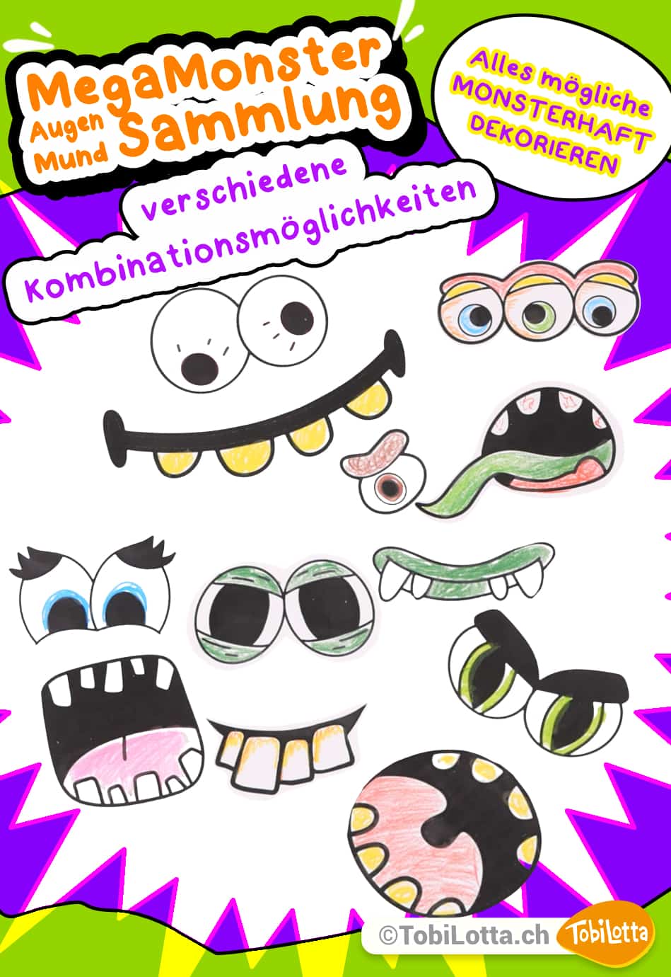 71546 3 Monster aufgen monster gesicht monster mund face vorlage zum ausdrucken sammlung monster basteln kinder schule wir monster