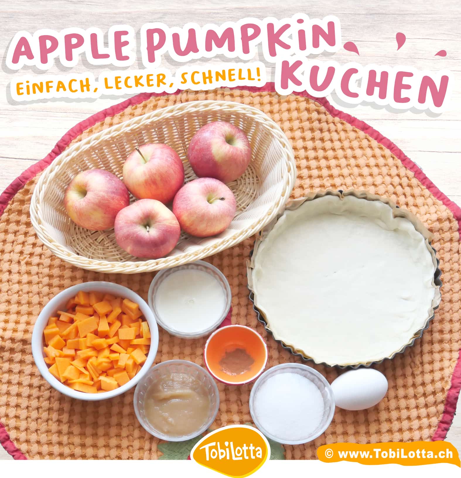 Apfelkuchen-Kürbiskuchen-herbst-kuchen-einfach-Pumpkin-Kuchen-Rezept-Herbst-Backen-mit-Kindern-einfache-Rezepte sallys welt