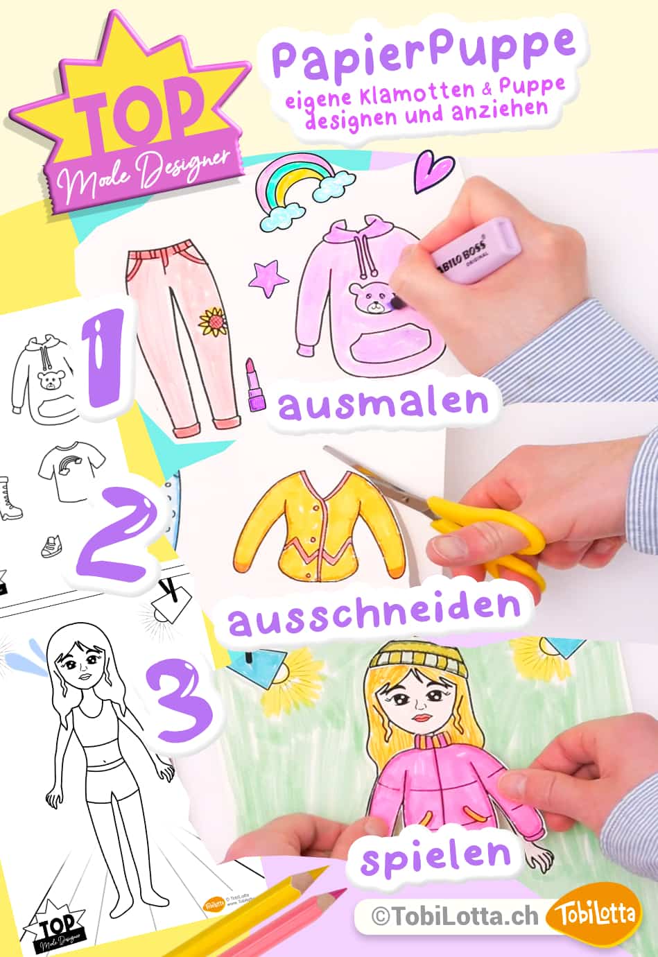 88276 -3- Papier Puppe zum anziehen TOP Model Kinder Vorlagen zum ausdrucken Modedesign Spiele zum ausdrucken Klamotten designen Vorlage gratis Barbie