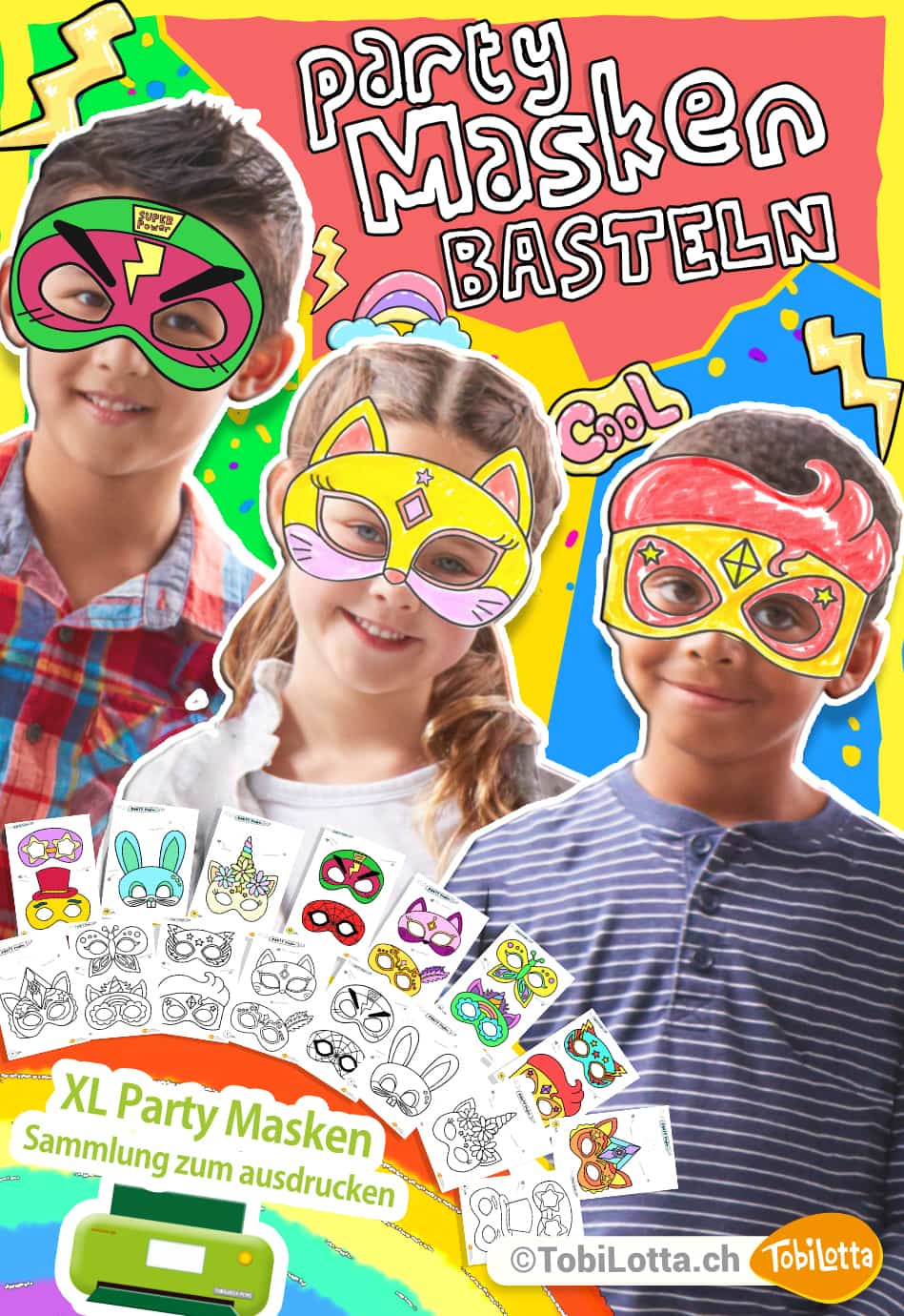 Party-Masken-basteln-fuer-Kinder-Bastelvorlage-zum-ausdrucken-masken-basteln-mit-kindern-vorlage-gratis-ninjago-spidermen-einhorn-katze-hase-tiermasken ninjago masken zum ausdrucken spiderman maske kaufen ausdrucken basteln mit kindern diy masken selber machen maskenshop verkleidung kaufen silvester masken ausdrucken neujahr masken fasnacht karneval diy masken für kinder basteln ausmalen vorlagen