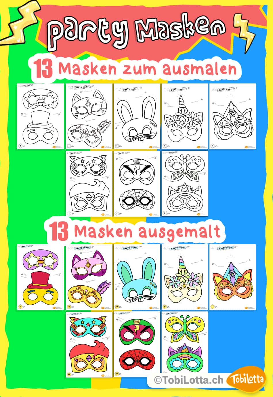 300335-4- ninjago Masken basteln für Kinder Bastelvorlage zum ausdrucken masken basteln mit kindern vorlage gratis ninjago spidermen einhorn katze hase tiermasken