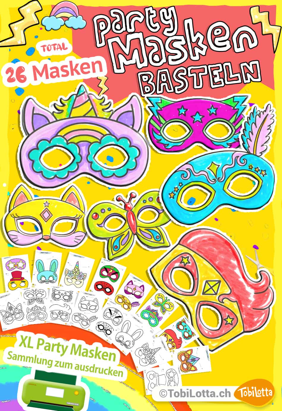 300335-5- Party Masken vorlage bastelbogen basteln für Kinder Bastelvorlage zum ausdrucken masken basteln mit kindern vorlage gratis