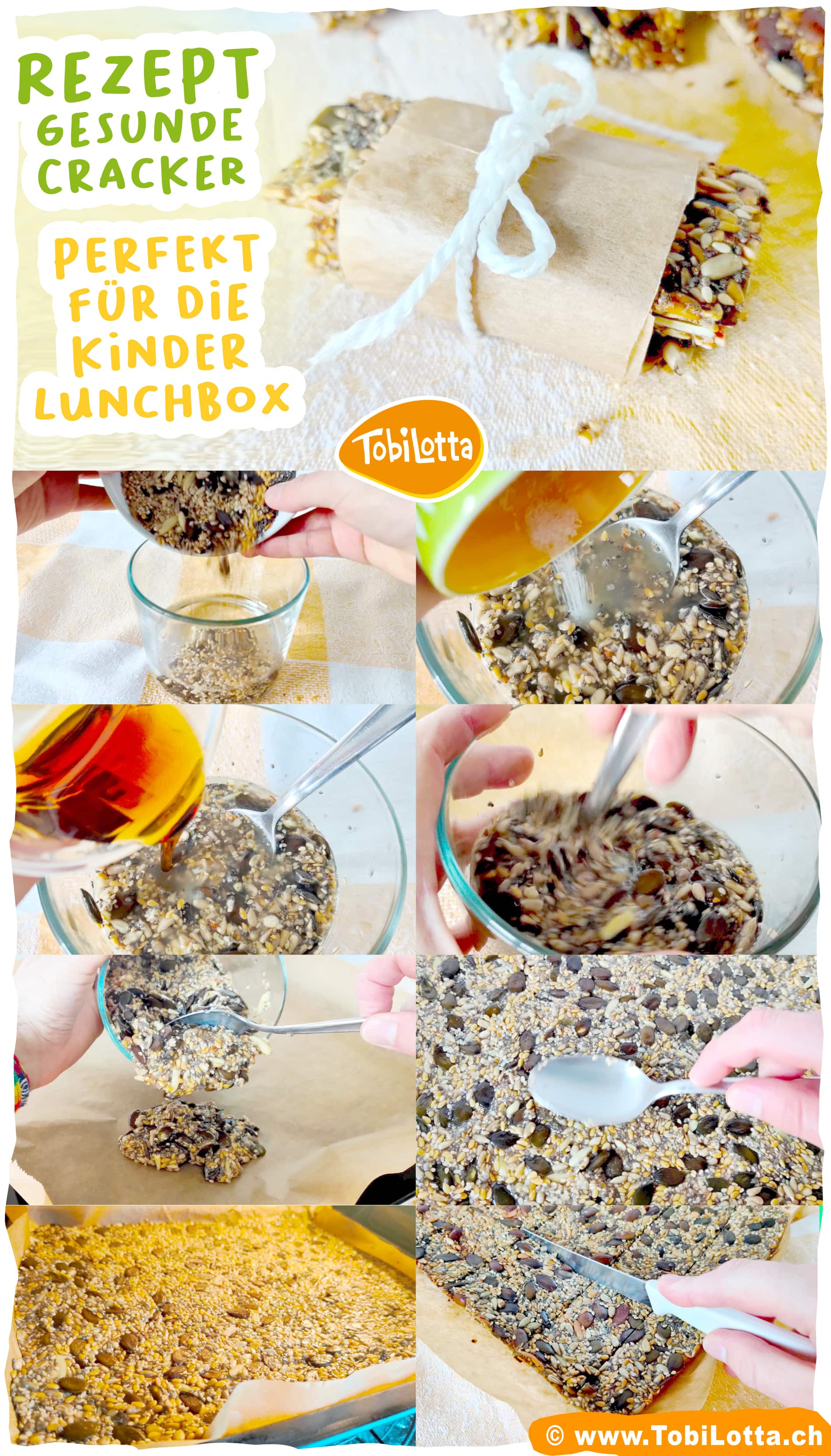 Kinder, gesunde Ernährung, Cracker, Rezepte, Pausenbrot, Brotdose, Lunchbox, vegane Kinderrezepte, gesunde Cracker, Samen, Kinderernährung