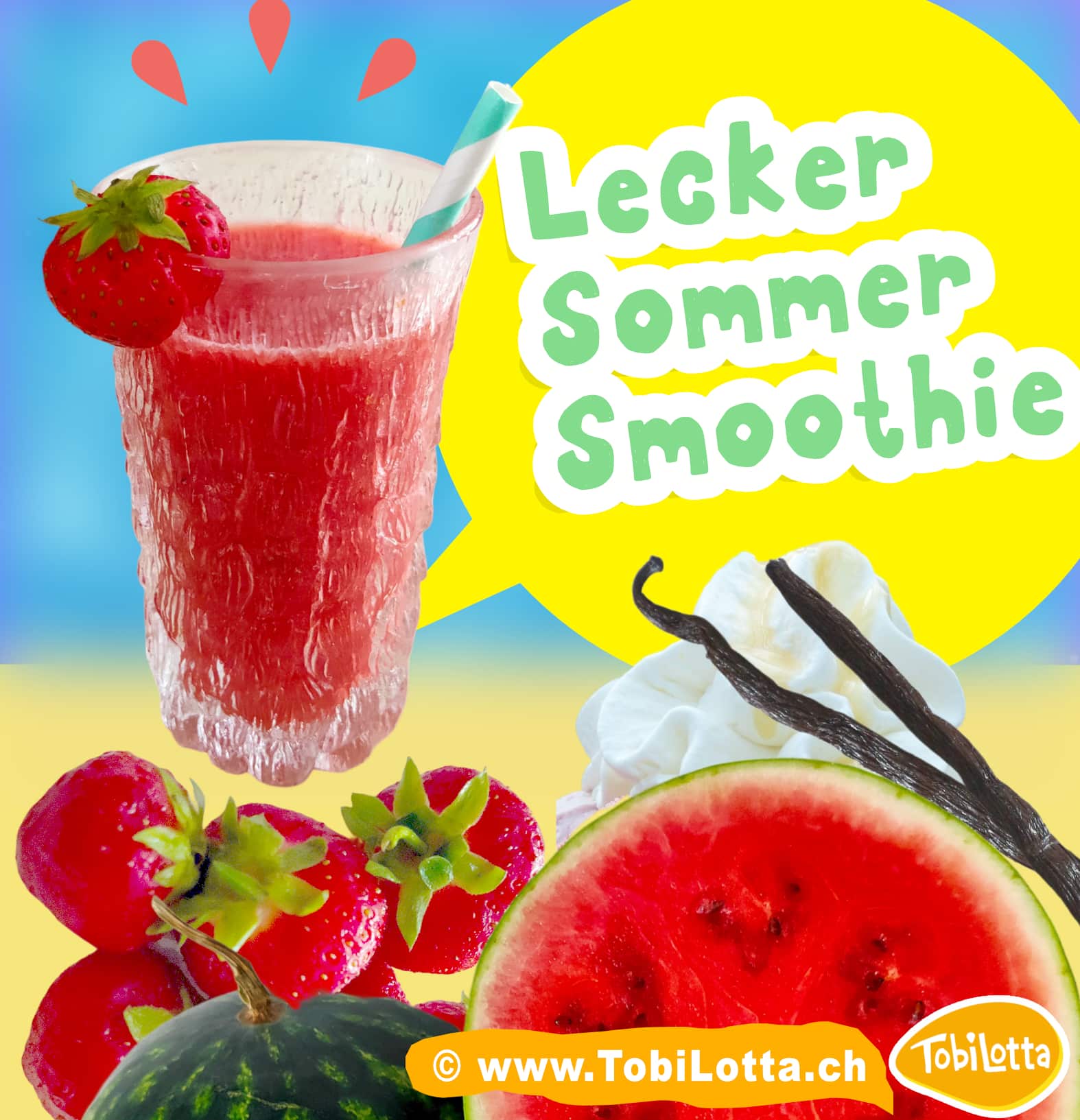 Wassermelone, Smoothie, Erdbeer, Sommerrezept, Sommergetränk, Smoothie-Rezepte, Kinder-Smoothie.