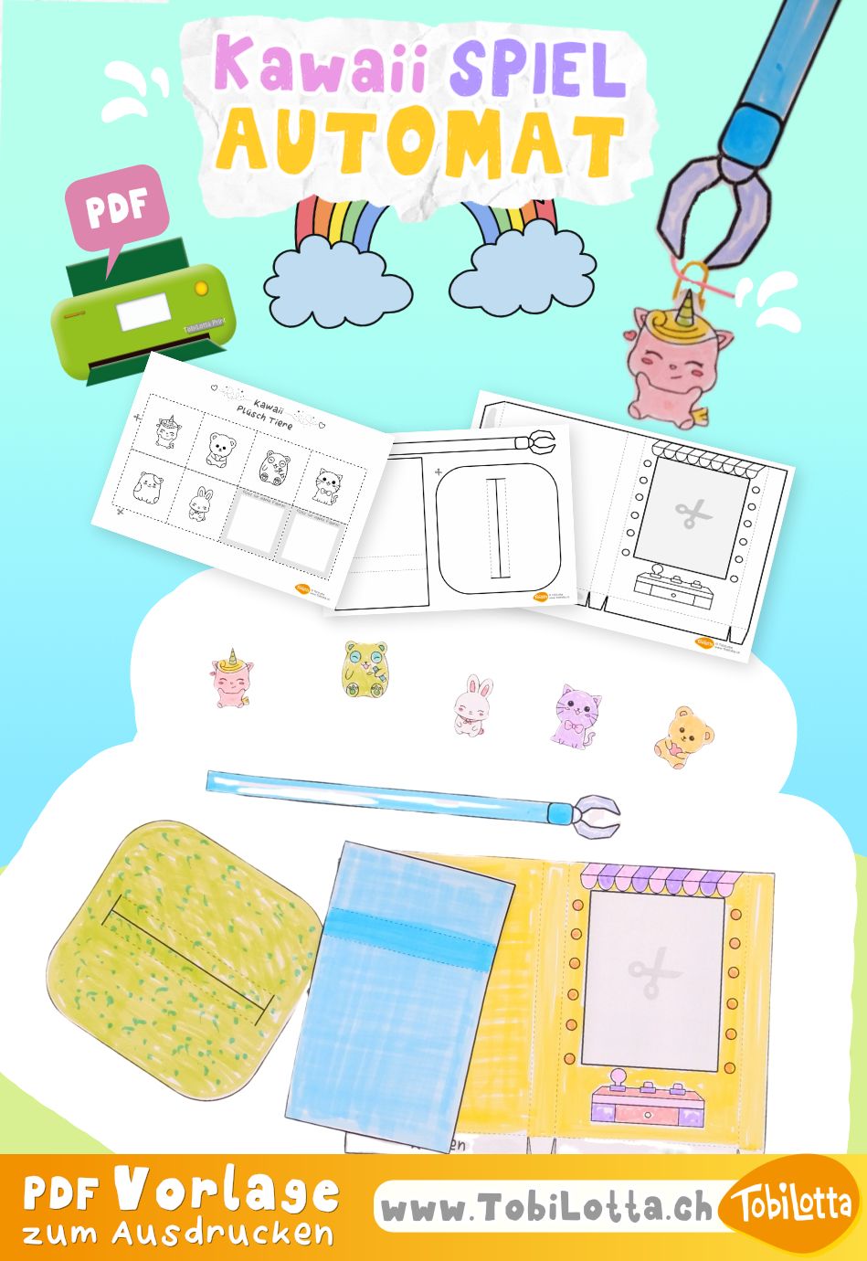 Klauenkranmaschine-Stand-Kawaii-Edition-Spiel-Spiele-basteln-mit-kindern-pdf-vorlagen-zu-ausdrucken-kinder-bastelvorlagen-kawaii-sticker-etsy-spiel-selber-bauen-machen-automat-basteln mit kindern ab 8 9 10 ideen gegen langeweile kawaii