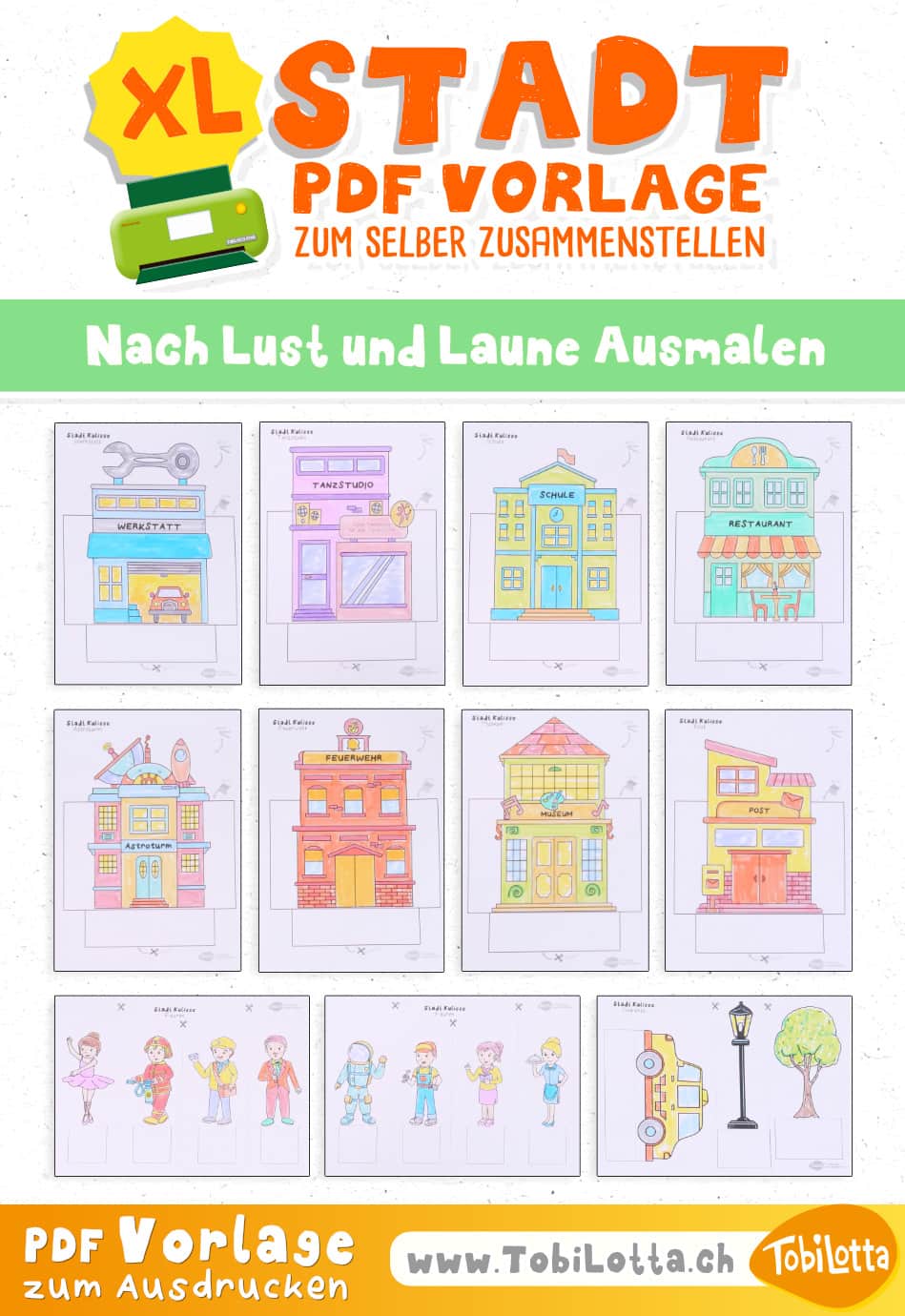 579334 -10- ELEMENTE- Stadt Bastelvorlage City Printable Make Your Own Paper City papier stadt basteln vorlage zum ausdrucken kinder bastelvorlagen für kinder diy ideen malvorlagen stadt berufe